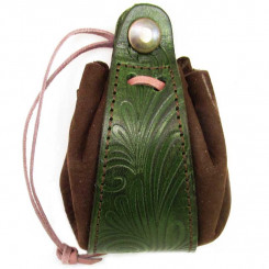 Lederbeutel Federgras, Braun-Grün 