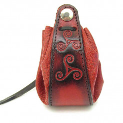 Lederbeutel Triskele, Rot-Schwarz 