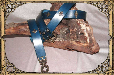 Prunkgürtel"Lilienkreuz" 2,5cm, blau 200cm