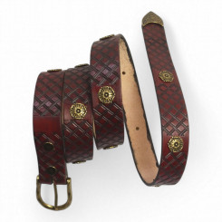 Prunkgürtel 4 cm "Raute-Rosette" Rot/Altmessing 