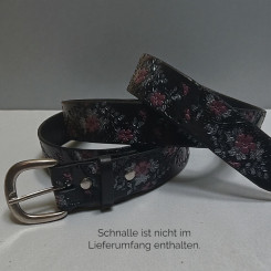 Ledergürtel 4cm "Floral" schwarz-silber 