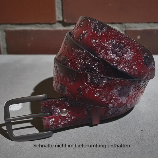 Ledergürtel 4cm "Floral" rot-silber 